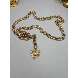 ZARA Gold Tone Chain Belt With Textured Heart Charm NWOT